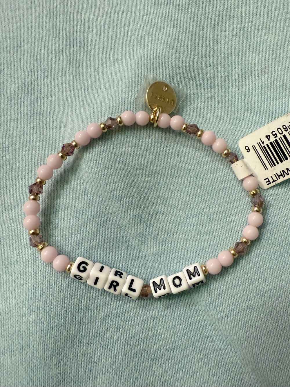 Little Words Project Girl Mom Pink & White Crystal Beaded Elastic Bracelet